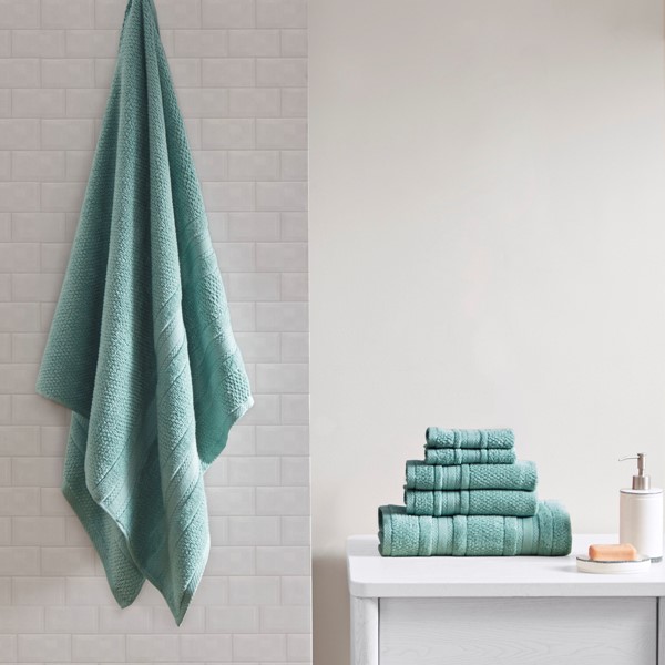 Madison Park Essentials Adrien Super Soft Cotton Quick Dry Bath Towel 6 Piece Set in Teal, 6-Piece MPE73-788