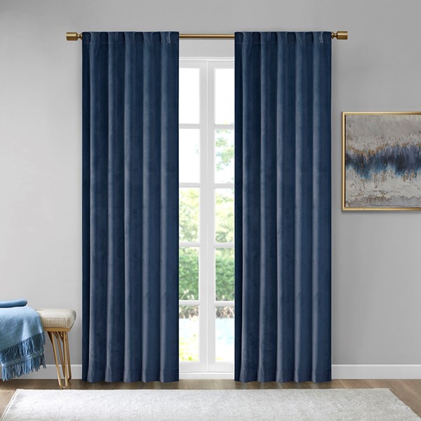 510 Design Colt Room Darkening Poly Velvet Rod Pocket/Back Tab Curtain Panel Pair in Navy, 37x95" 5DS40-0162