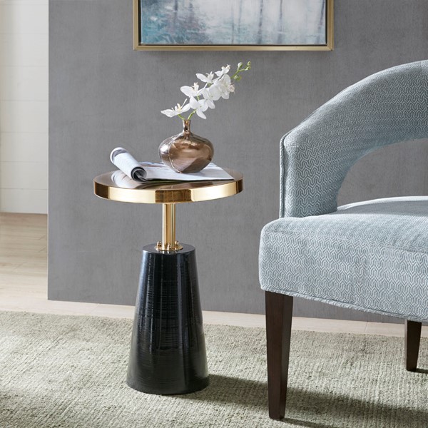 Madison Park Sophia Round Pedestal Accent Side Table with Metal Base in Black/Gold MP120-0597