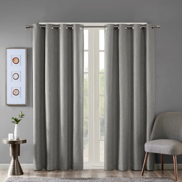 SunSmart Maya Printed Heathered Blackout Grommet Top Curtain Panel in Grey, 50x54" SS40-0026