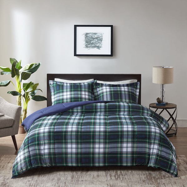 Madison Park Essentials Parkston 3M Scotchgard Down Alternative All Season Comforter Set in Navy, King/Cal King BASI10-0244