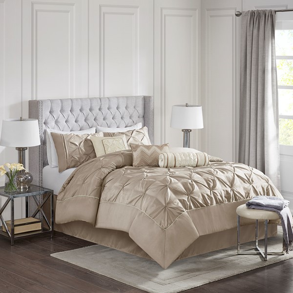 Madison Park Laurel 7 Piece Tufted Comforter Set in Taupe, Cal King MP10-253