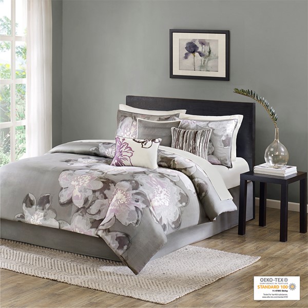 Madison Park Serena 7 Piece Comforter Set in Grey, King MP10-1100