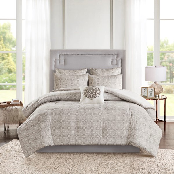 Madison Park Malia 6 Piece Embroidered Cotton Reversible Comforter Set in Ivory, Full/Queen MP10-6183