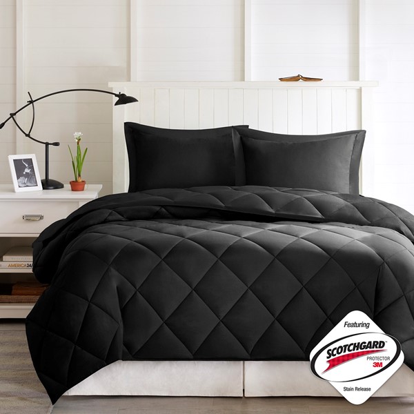 Madison Park Essentials Larkspur 3M Scotchgard Reversible Down Alt Comforter Set in Black/Black, Twin/Twin XL BASI10-0281