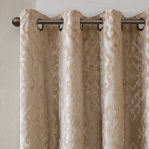 SunSmart Mirage Knitted Jacquard Damask Total Blackout Grommet Top Curtain Panel in Champagne, 50x84" SS40-0013