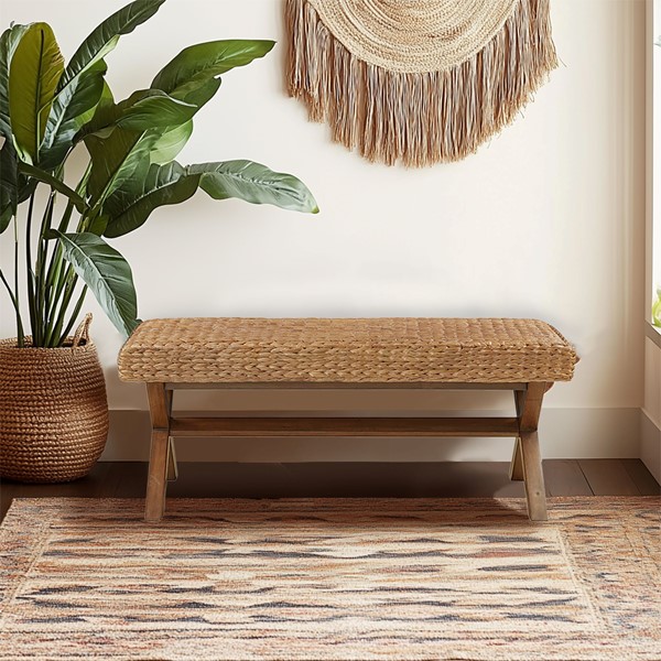 INK+IVY Seadrift Hand-woven Water Hyacinth Accent Bench in Brown II105-0256