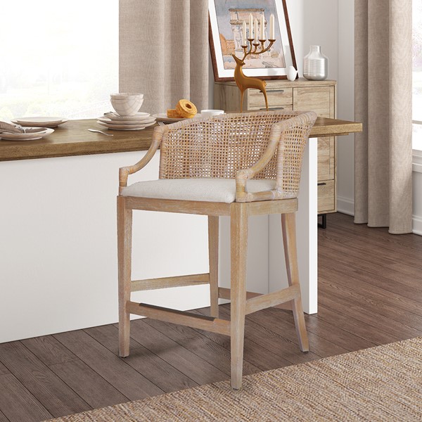 Martha Stewart Playa Handcrafted Rattan Counter Stool 25" H in Natural Whitewash MT104-1194