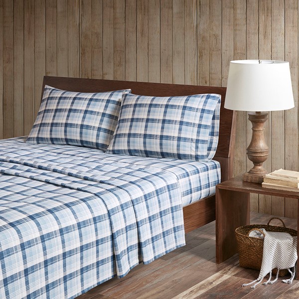 Woolrich Cotton Flannel Sheet Set in Blue Plaid, Queen WR20-2043