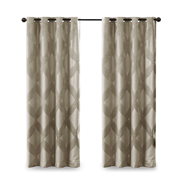 SunSmart Bentley Ogee Knitted Jacquard Total Blackout Curtain Panel in Taupe, 50x84" SS40-0120