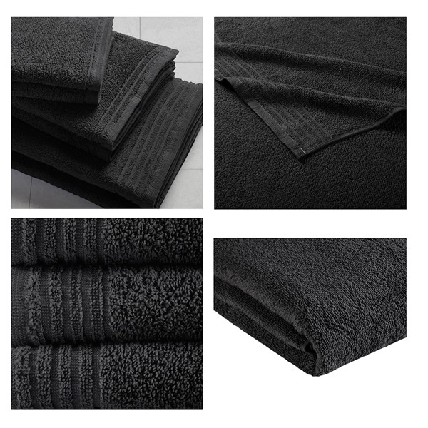 510 Design Big Bundle 100% Cotton Quick Dry 12 Piece Bath Towel Set in Black, 12-Piece 5DS73-0289