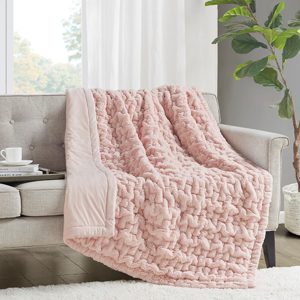 Madison Park Ruched Fur Throw in Blush, 50x60" MP50-4878