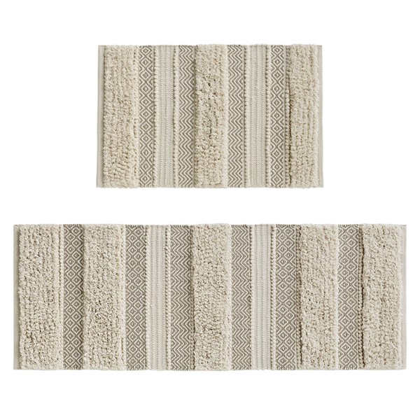 INK+IVY Asher Woven Texture Stripe Bath Rug in Natural, 20x32" II72-1227