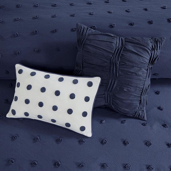 Urban Habitat Brooklyn Cotton Jacquard Comforter Set with Euro Shams and Throw Pillows in Navy, Full/Queen UH10-2262