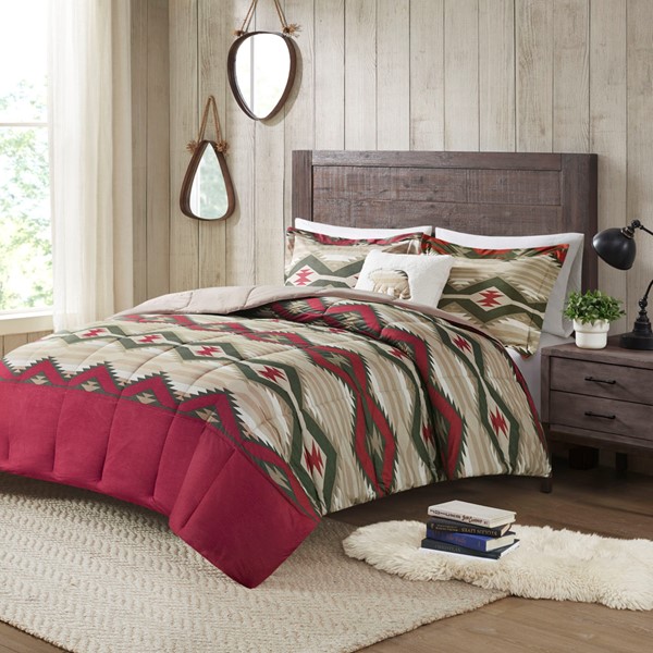 Woolrich Emmet Creek Down Alternative Comforter Set with Throw Pillow in Red, Full/Queen WR10-3860