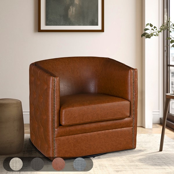 Madison Park Capstone Tufted Barrel Swivel Chair in Brown MP103-1226