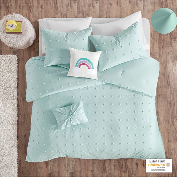 Urban Habitat Kids Callie Cotton Jacquard Pom Pom Comforter Set in Aqua, Full/Queen UHK10-0131