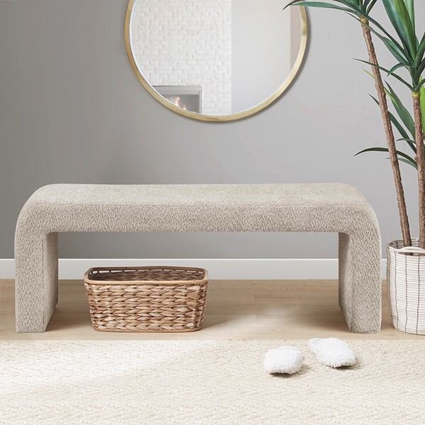 INK+IVY Steve Boucle Waterfall Bench in Beige, 52"W II105-0567