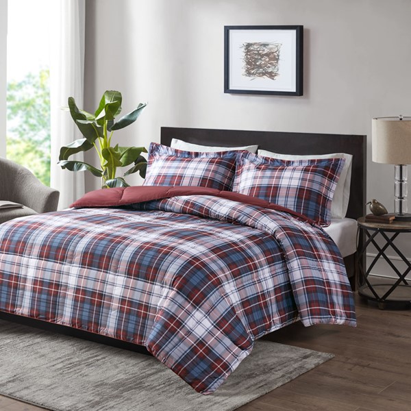 Madison Park Essentials Parkston 3M Scotchgard Down Alternative All Season Comforter Set in Red, King/Cal King MPE10-947