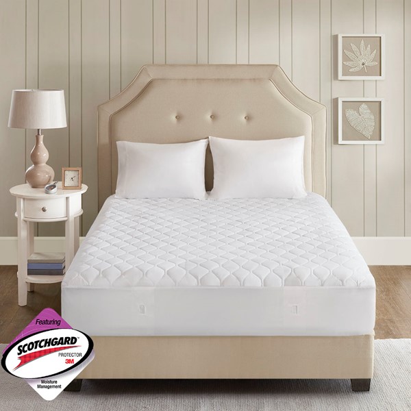 Beautyrest Heated Microfiber Mattress Pad with 3M Scotchgard in White, Full BR55-0534