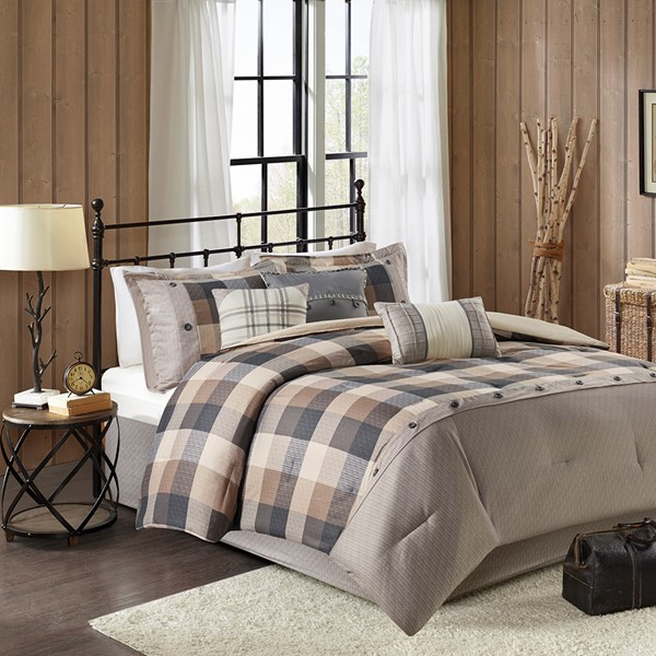 Madison Park Ridge 7 Piece Herringbone Comforter Set in Neutral, Queen MP10-7212