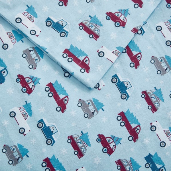 True North by Sleep Philosophy Cozy Cotton Flannel Printed Sheet Set in Blue Cars, Queen TN20-0469