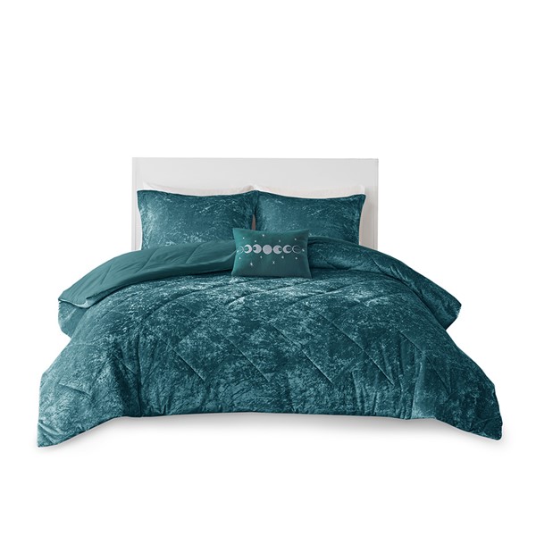 Intelligent Design Felicia Velvet Comforter Set with Throw Pillow in Teal, Twin/Twin XL ID10-1905