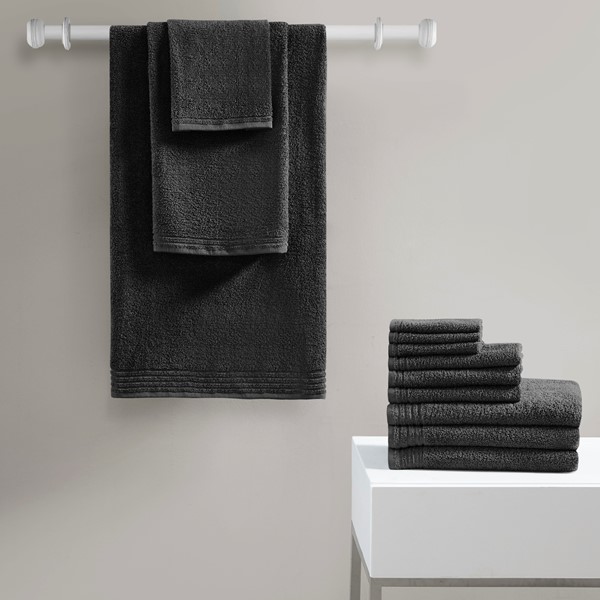 510 Design Big Bundle 100% Cotton Quick Dry 12 Piece Bath Towel Set in Black, 12-Piece 5DS73-0289