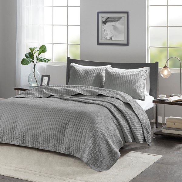 Madison Park Keaton Quilt Set in Grey, Full/Queen MP13-1238