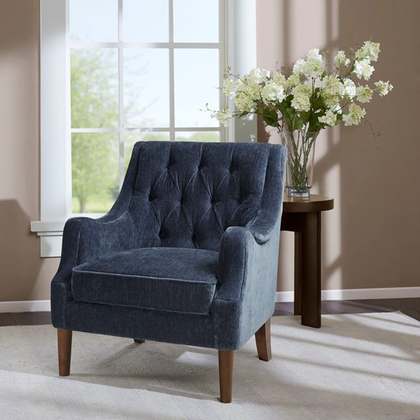 Madison Park Qwen Button Tufted Accent Chair in Navy MP100-1121