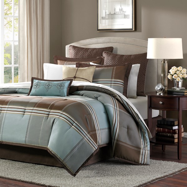 Madison Park Lincoln Square 8 Piece Jaquard Comforter Set in Brown, King MP10-112