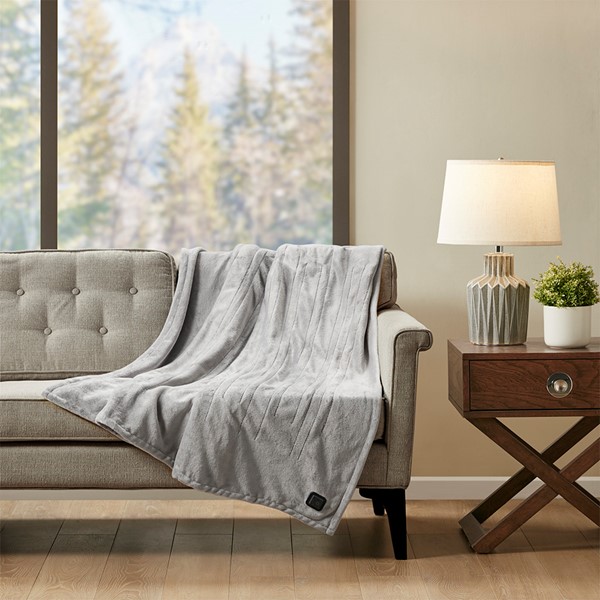 True North by Sleep Philosophy Plush Heated Throw with Built-In Control in Grey, 50x70" TN54-0439