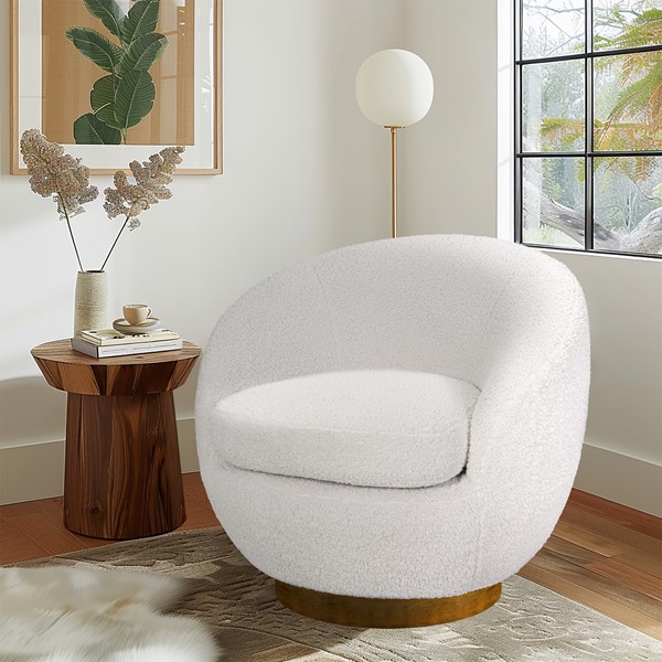 INK+IVY Jessel Shearling Sherpa Swivel Chair with Wood Base in Cream II103-0578