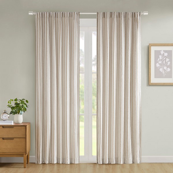 Madison Park Taylor Clipped Jacquard Light Filtering Rod Pocket/Back Tab Single Curtain Panel in Natural, 40x84" MP40-8432