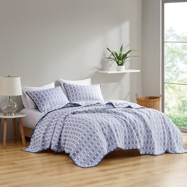 Madison Park Harlow 3 Piece Reversible Matelasse Coverlet Set in Indigo, King/Cal King MP13-8310