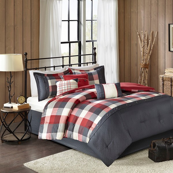 Madison Park Ridge 7 Piece Herringbone Comforter Set in Red, King MP10-4670