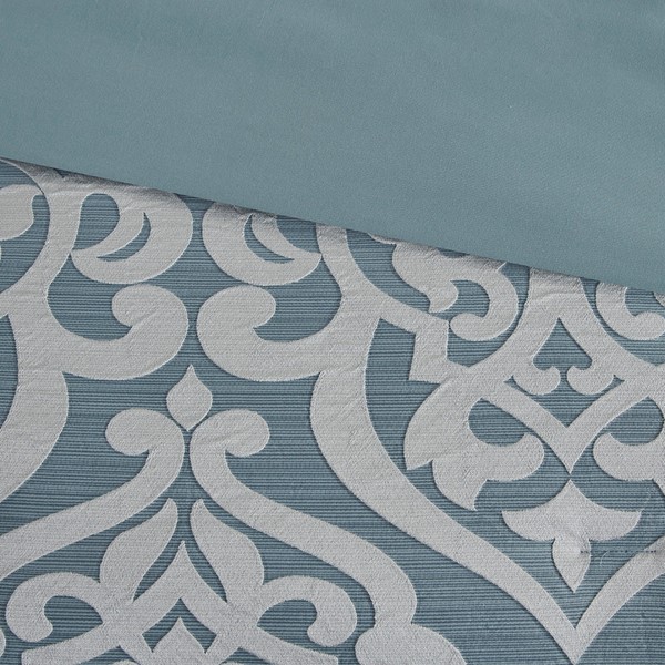 Madison Park Odette 8 Piece Jacquard Comforter Set in Aqua/Silver, Queen MP10-8079