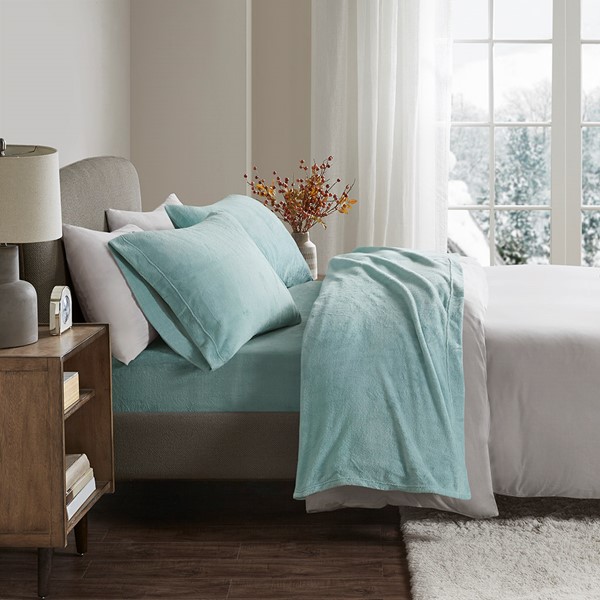 True North by Sleep Philosophy Soloft Plush Micro Plush Sheet Set in Aqua, Twin BL20-0601