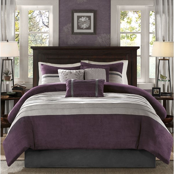 Madison Park Palmer 7 Piece Pieced Faux Suede Comforter Set in Purple, Full MP10-2584