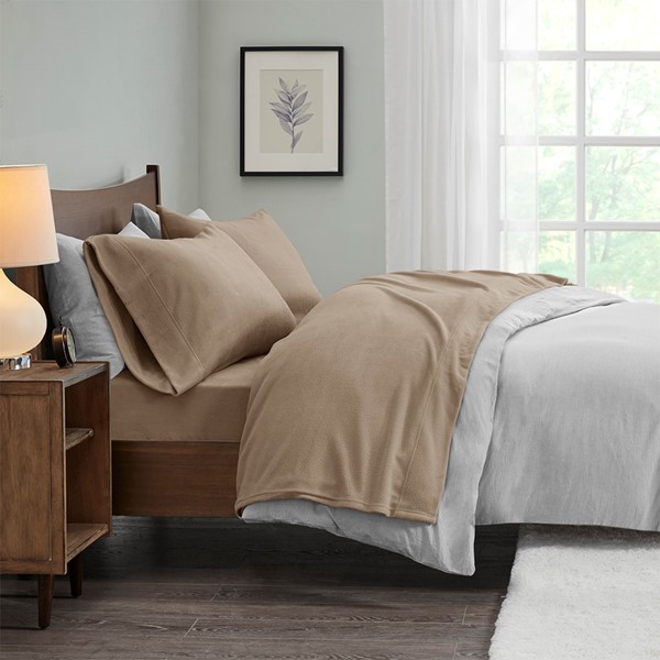 True North by Sleep Philosophy Micro Fleece Sheet Set in Brown, Queen SHET20-532