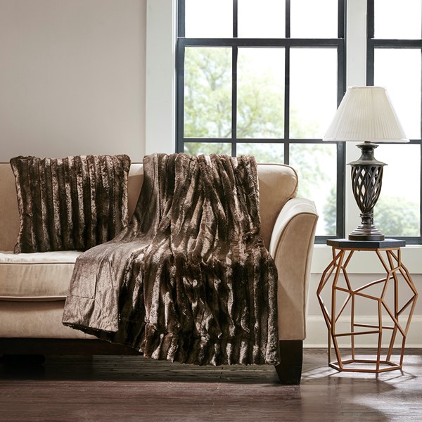 Madison Park Duke Faux Fur Square Pillow in Brown, 20x20" MP30-2999