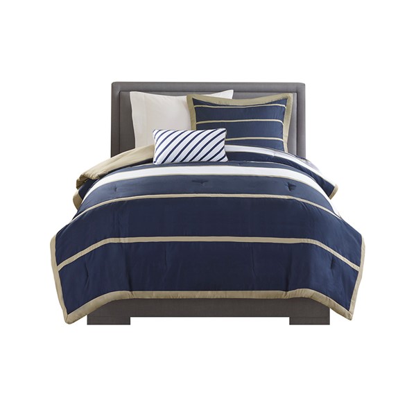 Mi Zone Ashton Comforter Set in Khaki/Navy, Twin/Twin XL MZ10-084