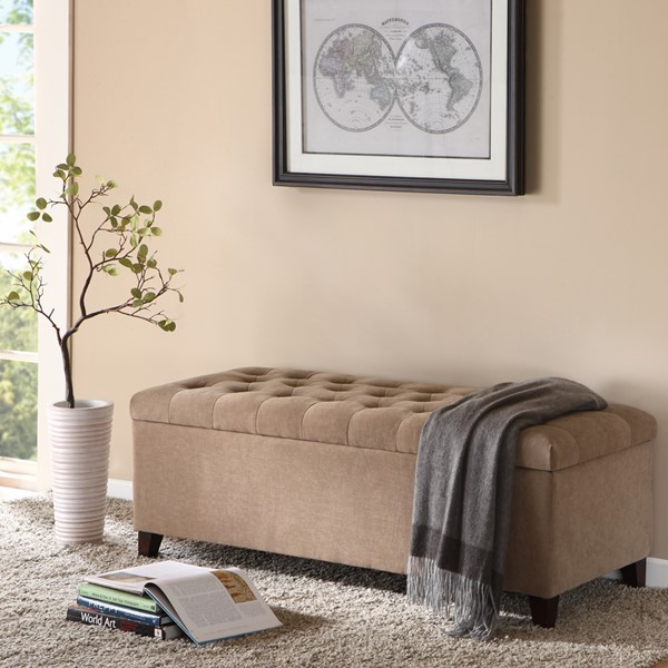 Madison Park Shandra Tufted Top Soft Close Storage Bench in Sand FPF18-0142