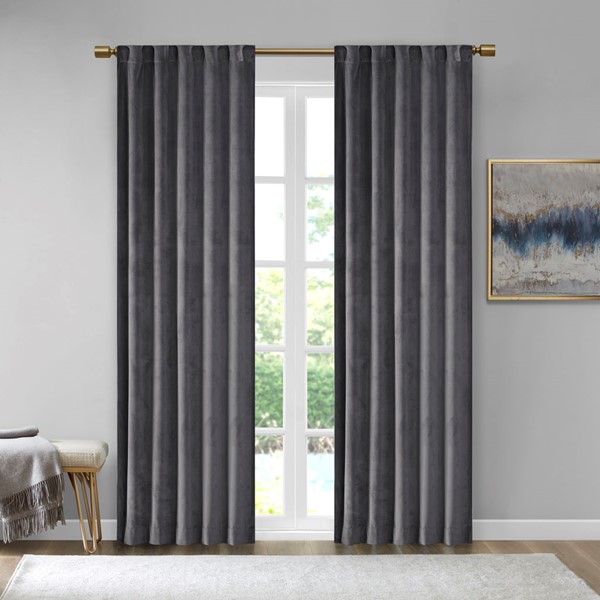 510 Design Colt Room Darkening Poly Velvet Rod Pocket/Back Tab Curtain Panel Pair in Charcoal, 37x63" 5DS40-0227