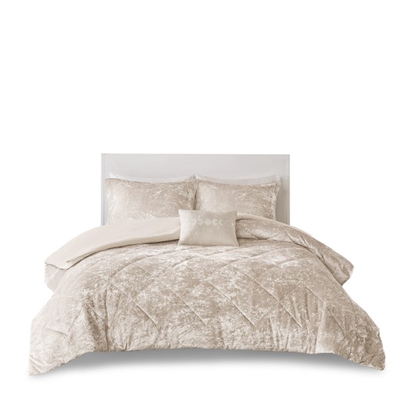 Intelligent Design Felicia Velvet Duvet Cover Set with Throw Pillow in Champagne, Full/Queen ID12-2404