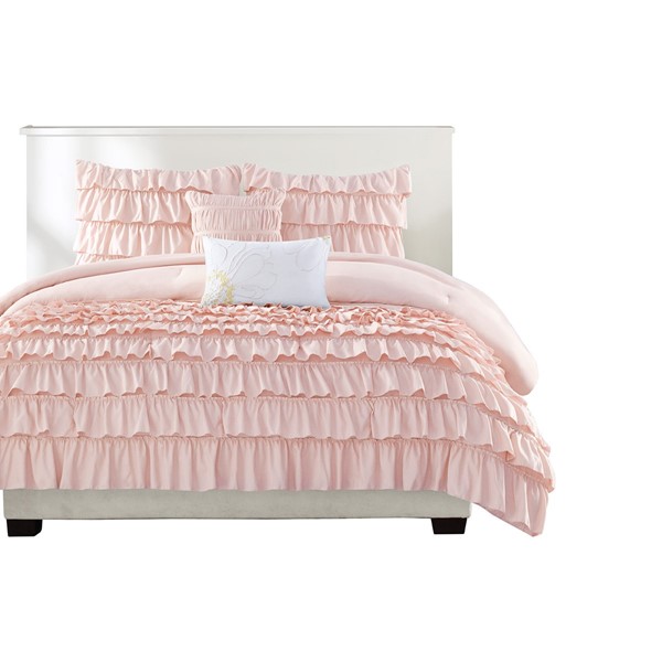 Intelligent Design Waterfall Ruffle Comforter Set in Blush, Full/Queen ID10-1381