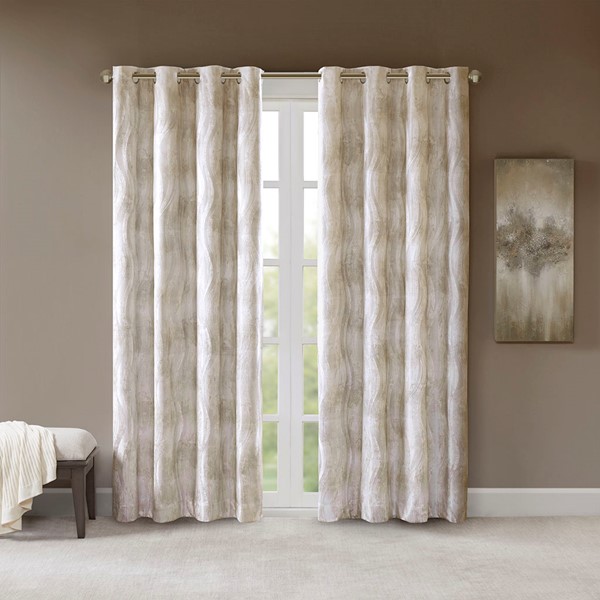 SunSmart Victorio Printed Jacquard Grommet Top Total Blackout Curtain Panel in Ivory, 50x84" SS40-0090