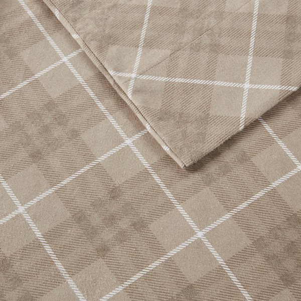 True North by Sleep Philosophy Cozy Cotton Flannel Printed Sheet Set in Tan Plaid, Twin XL TN20-0210