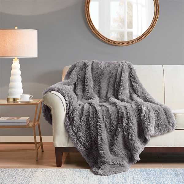 Madison Park Haven Faux Fur Throw 50x60" in Grey, 50x60" MP50-8242