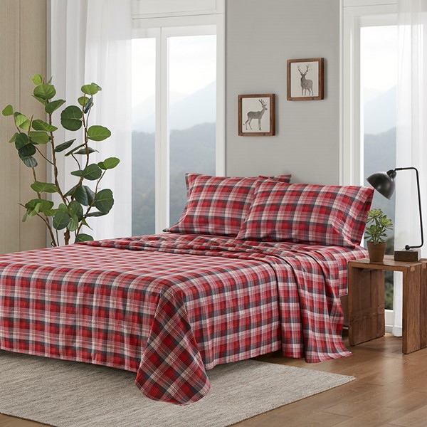 Woolrich Cotton Flannel Sheet Set in Red Plaid, King WR20-1800